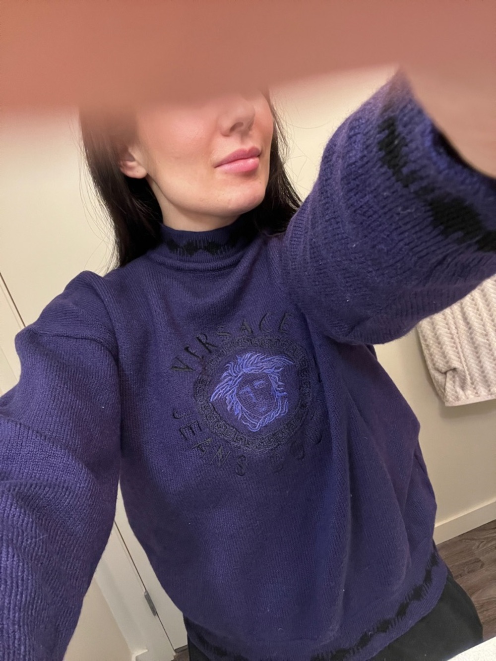 Authentic Versace Y2K Vintage Merino Wool Crewneck Sweater in Deep Purple